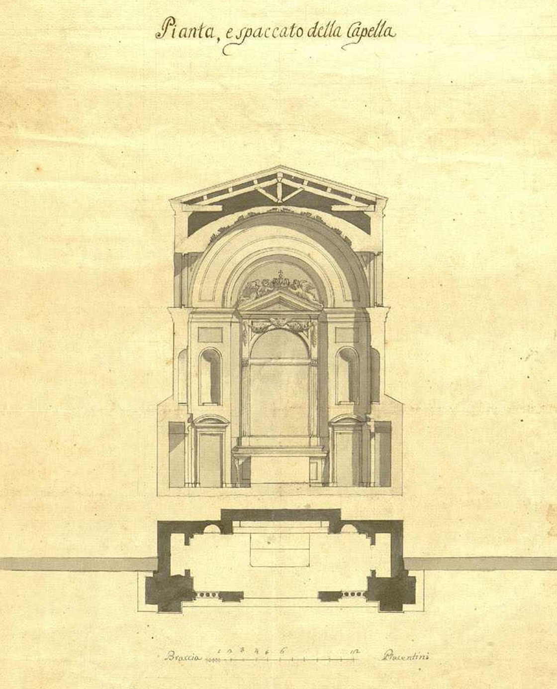 Pianta e spaccato della Cappella di Guastafredda